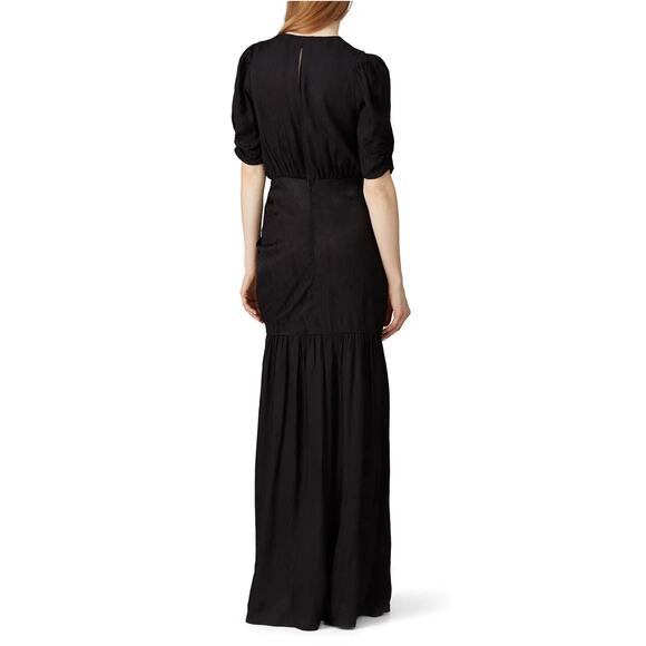 AFRM Black Maxi Nile Dress Snake Jacquard Print Short Sleeve Ruching Cocktail M - Picture 2 of 10